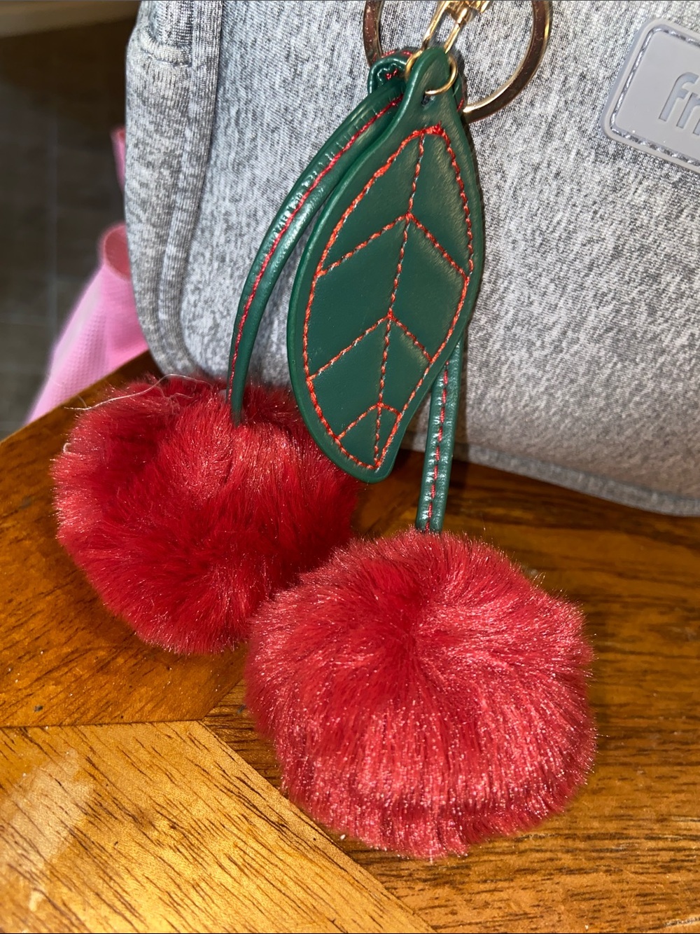 Frida Gray Travel Cosmetic Bag with Red Pom-Pom Charm - Picture 2 of 7
